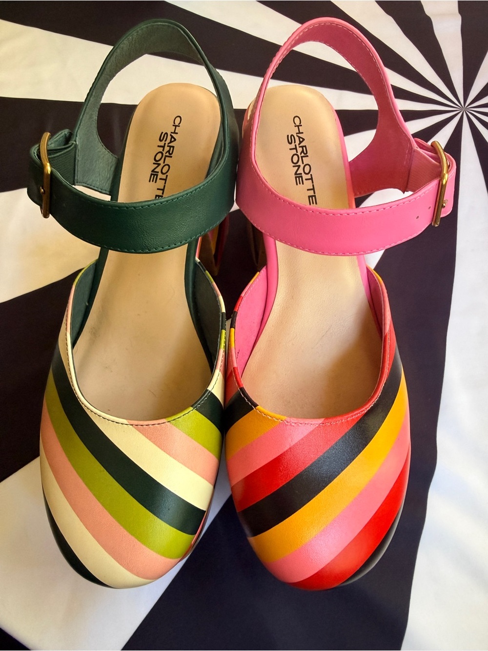 Charlotte Stone Color-Block Striped Platform  — Pink & Green RARE NWOT US10 - Picture 2 of 6